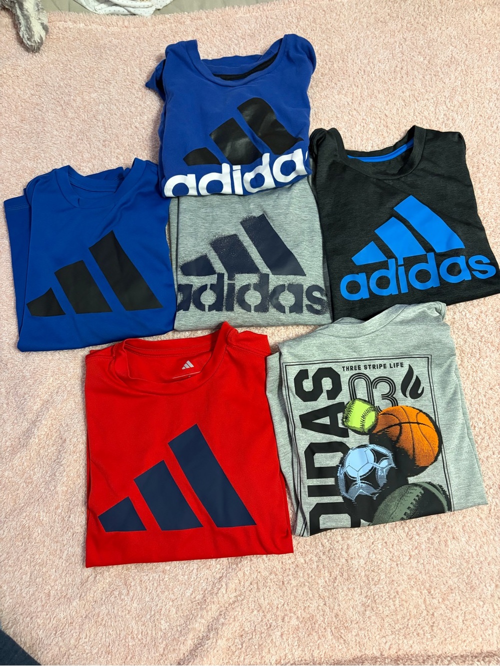 adidas Kids Multi-Color Athletic Tee Pack — Blue & Red & Gray